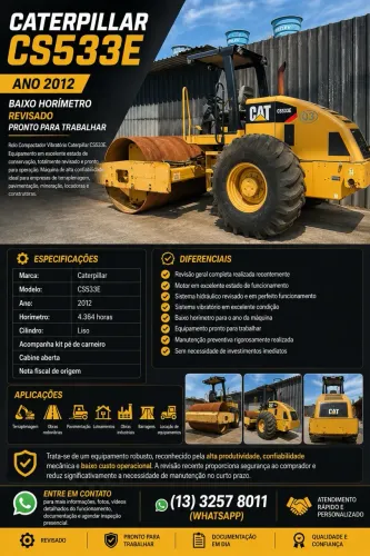 CATERPILLAR CS533E - ANO 2012 - BAIXO HORÍMETRO - REVISADO - PRONTO PARA TRABALHAR