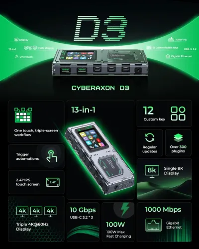 CyberAxon D3: Base de Controle de Streaming Multifuncional 13 em 1 
