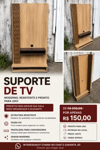 Suporte de tv moderno resistente e pronto pra usar com marca de uso
