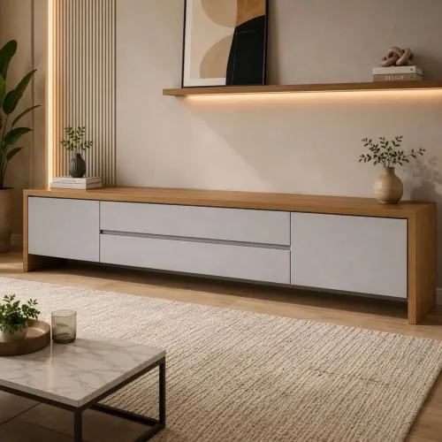 Rack 100% MDF Nord 2.2 com Lâmina Natural de Madeira  Cinamomo 
