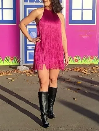Vestido de crochê com franjas
