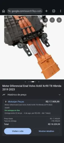 Vendo motor deferência erad volvo xc60 xc90 t80 híbrida 2019  2023