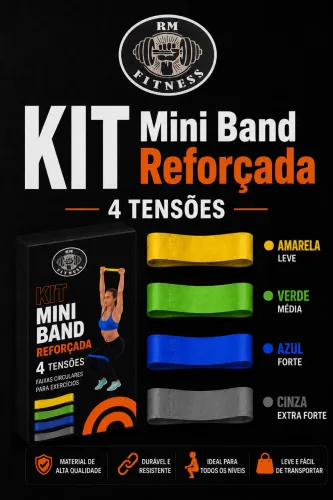 Kit mini band 4 tensões leve,média ,forte ,extra forte reforçada 
