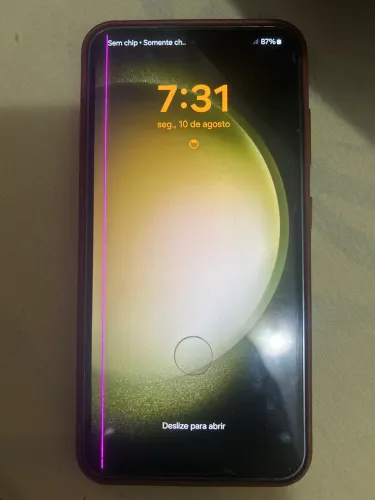 Samsung s23 com linha roxa na tela