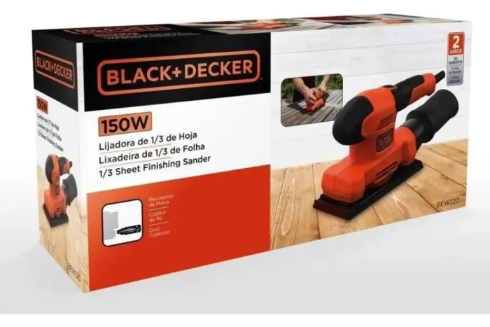 Lixadeira Orbital 1/3 Folha Black+Decker de 150W (modelo BEW220).