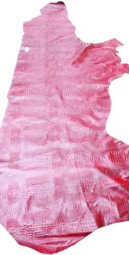 Pele Couro Legítimo Genuino Estampa Croco / Jacaré em Alto Relevo Tamponado Vermelho
