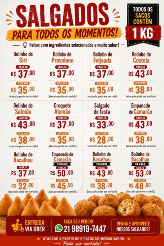 Salgados e bolinhos em geral VAREJO E ATACADO