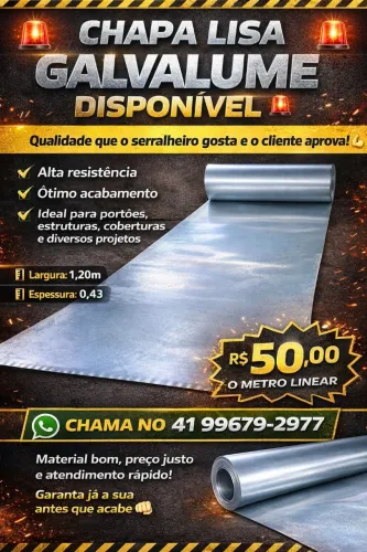 Chapa lisa Galvalume nova