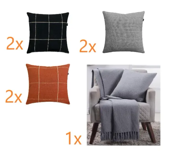 Novo - Nunca usados - Conjunto 6x capas de almofada 40x40cm + 1 manta para sofá 140x250cm