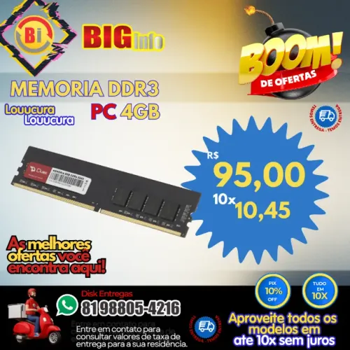 Memoria Ddr3 4gb 1600MHZ Desktop - Em ate 10x Fixas 