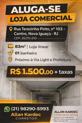 Alugo loja linear, 83m². Centro, Nova Iguaçu/RJ.