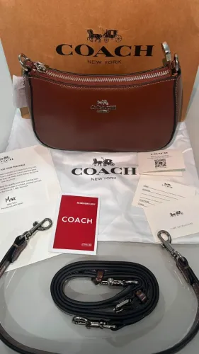 bolsa coach teri couro marrom croosbody