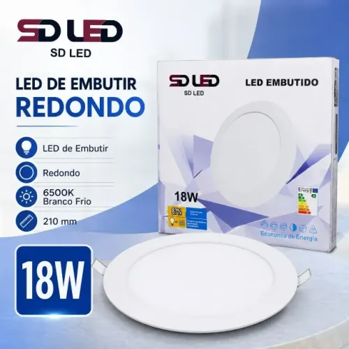 Painel Led Redondo Embutir 18w Bivolt 110/220v Branco Frio