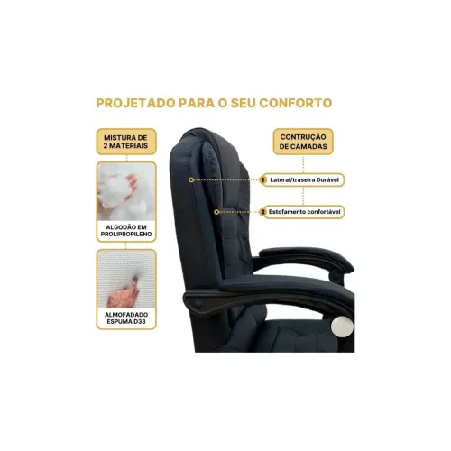 Cadeira Presidente com pontos de massagem em couro com descanso para os pés