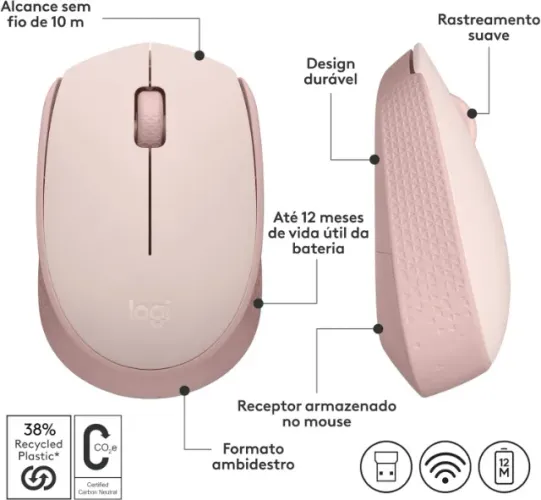 Mouse sem fio Logitech M170 conexão USB