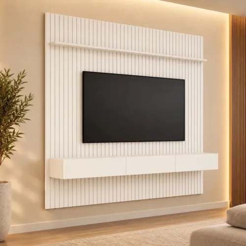 Painel Home Imcal Ripado em MDF e MDP Prime 1.8 Off White<br>