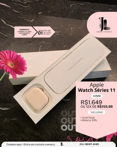 APPLE WATCH SÉRIES 11, 42MM, GOLD ROSÉ, SEMINOVO NA GARANTIA, EXCLUSIVO!