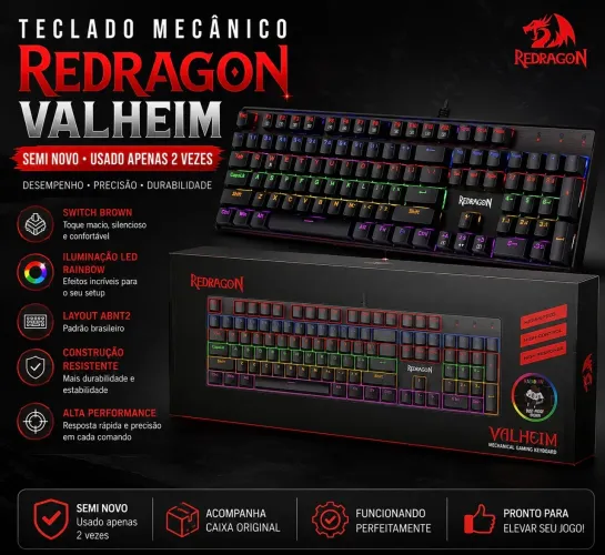 Teclado Mecânico Redragon Valheim - Semi Novo ?