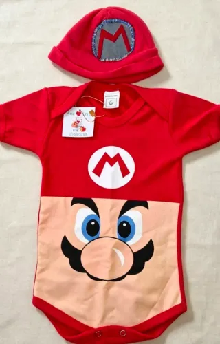 Boy infantil para bebe super Mario + chapel tamanho G