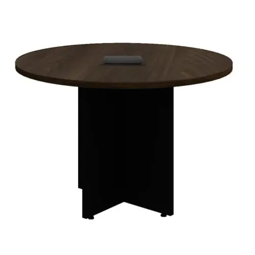 Mesa De Reunião Redonda Com Caixa De Tomadas Marsala Preto Corporativa 21440