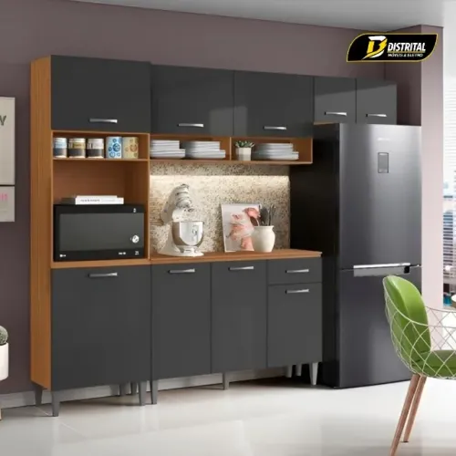 Armário de Cozinha Aurora Com Balcão Atenas 9 Portas 1 Gaveta Promoção