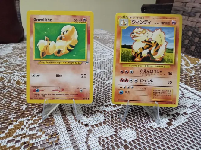 Kit com duas cartas Pokémon tcg Arcanine base set 1996 e Growlithe 