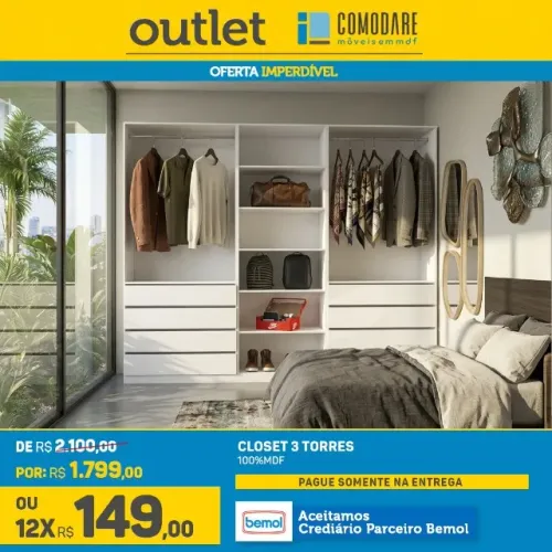 Closet 3 Torres 100% MDF | Grande e Espaçoso