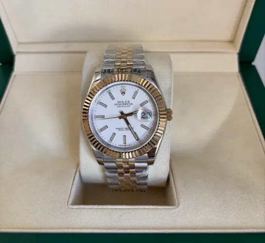 Rolex Datejust Branco Bicolor 41mm Linha Prem AAA+ Vidro Safira Aço 904L