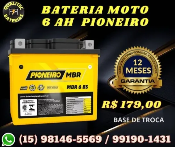 Bateria para moto 6 amperes Pioneiro com garantia de 12 meses !