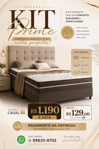Kit prime base box, colchão e cabeceira casal