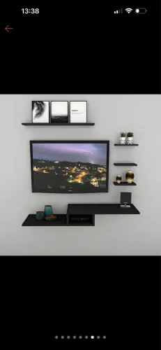 Rack Para Tv Suspenso Mdf + Kit 4 Prateleiras Nicho Jogo Sala Quarto
