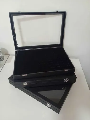 Kit 3 Pastas para guardar joias/ aneis - pasta expositora veludo com tampa de vidro
