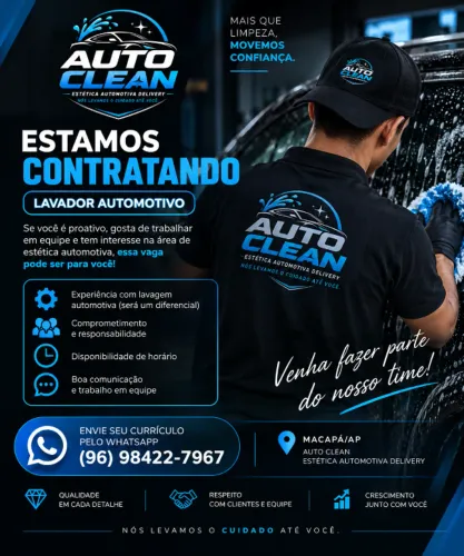 Vaga para Lavador Automotivo - Auto Clean | Macapá/AP
