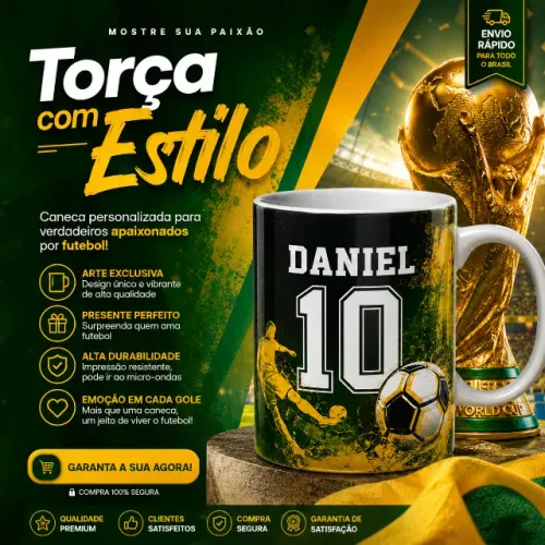 CANECA PERSONALIZADA PERFEITA PARA QUEM VIVE O FUTEBOL