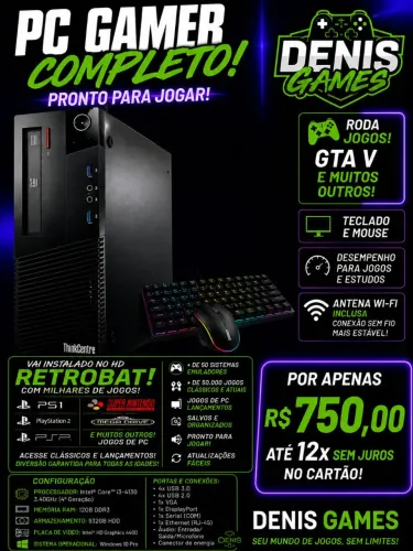 Pc thinkcentre 12gbs ram tera hd com teclado e mouse