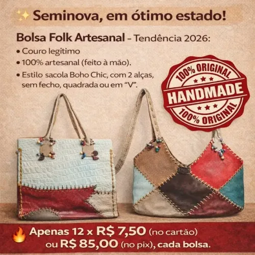 Bolsa Folk Artesanal de couro.