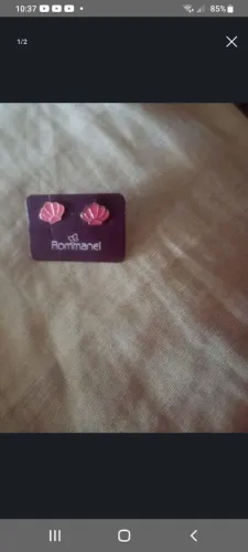 Brinco Infantil Rommanel Banhado a ouro 18k Concha Rosa