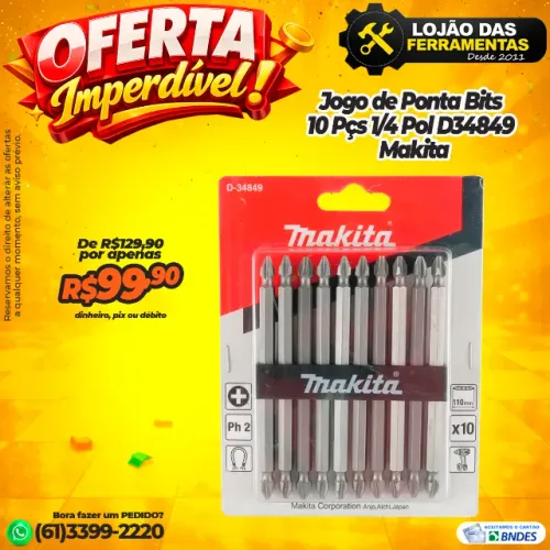 Jogo de Ponta Bits 10 Pçs 1/4 Pol D34849 Makita