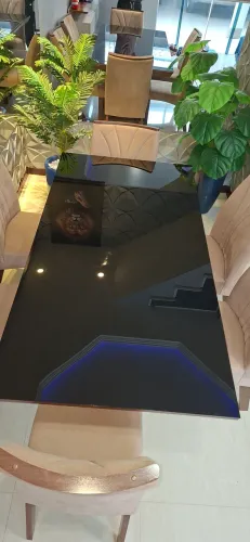 Mesa de jantar 6 cadeiras vidro preto