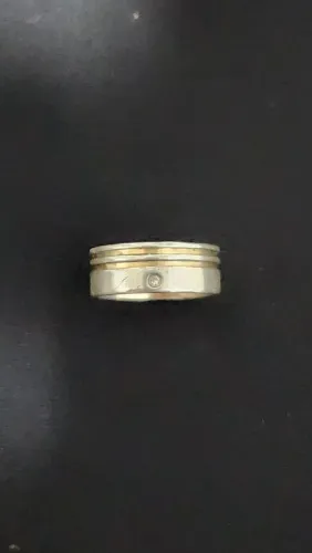 Anel Prata 950 com Filete Dourado Aro 10 Estilo Aliança - Marcante