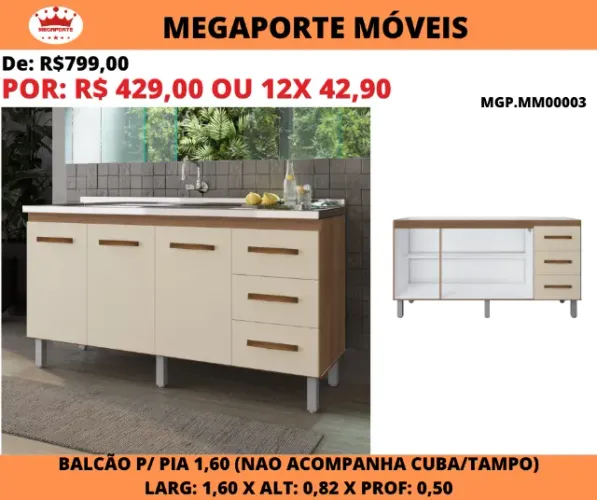 Balcão de Pia 1,60 Savana/Off White