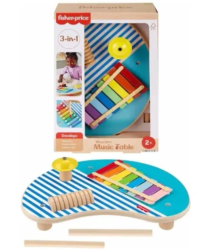 Fisher-Price Brinquedo para Bebês Mesa de Atividades Musicais de Madeira para crianças