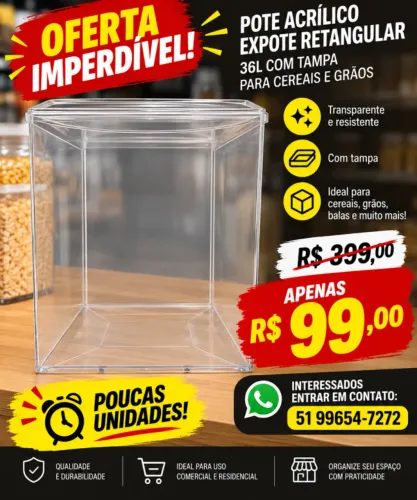 Pote Acrílico Expote 36 Litros com Tampa para Granel