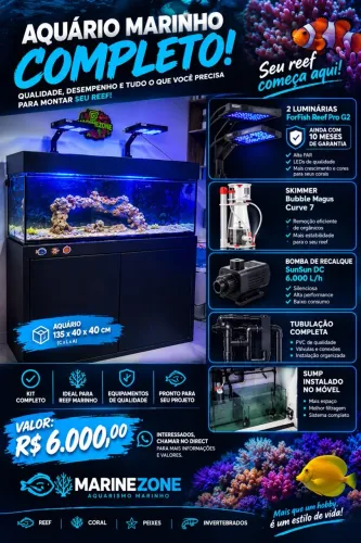 AQUARIO MARINHO COMPLETO + SUMP + LUMINÁRIAS + SKIMMER + BOMBA