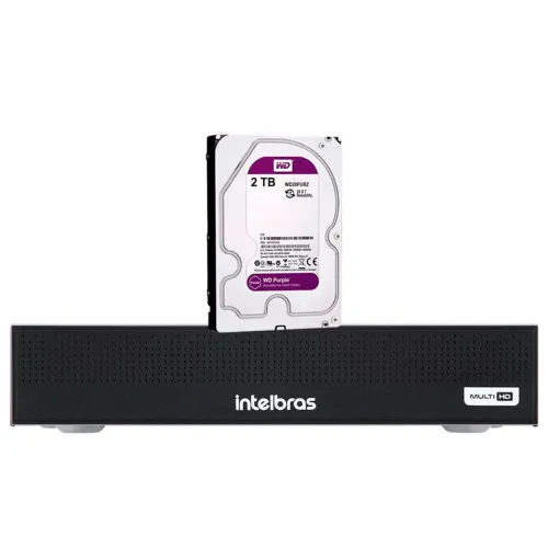 DVR Intelbras com IA- MHDX 3104-C 4Ch+ HD 2TB WD PURPLE (Novo Original) + 2 Câmeras Bullet