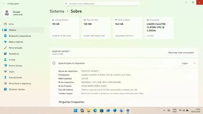 Notebook Dell Inspiron 3584 I3-8130U 16GB