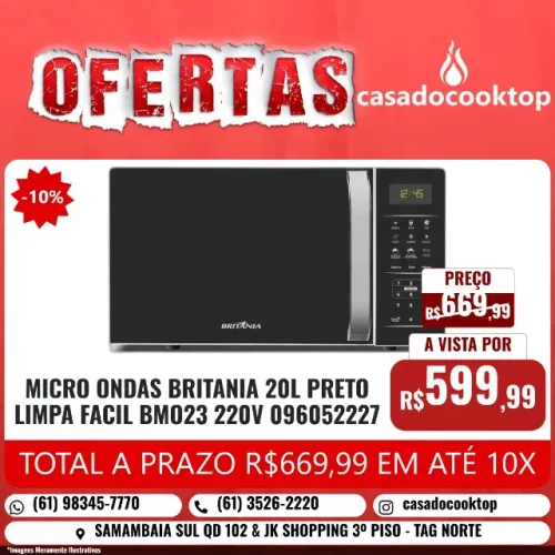 MICRO ONDAS BRITANIA 20L PRETO LIMPA FACIL BMO23 220V