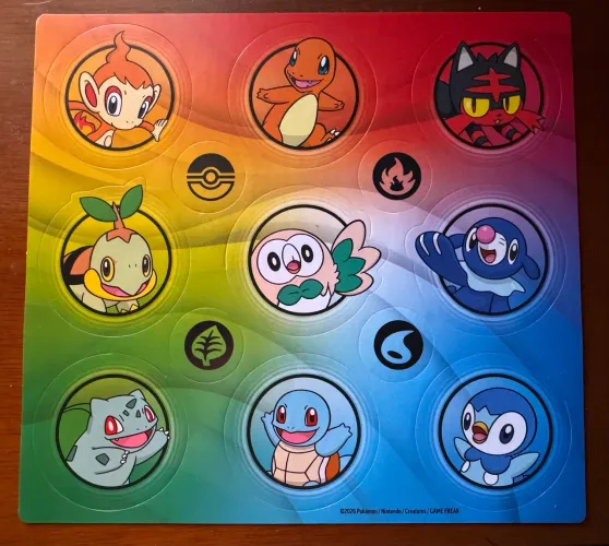 Cartela de adesivos Pokémon Colecão Ilustração Parceiro Inicial