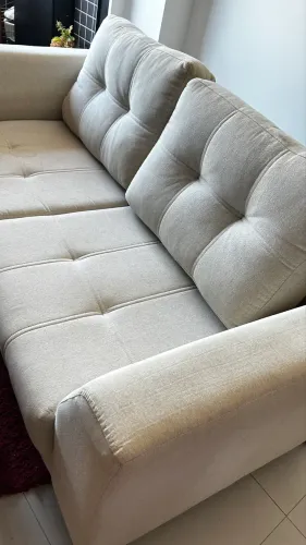 OFERTA e QUALIDADE IMPERDÍVEIS- sofá de madeira maciça e 100% linho