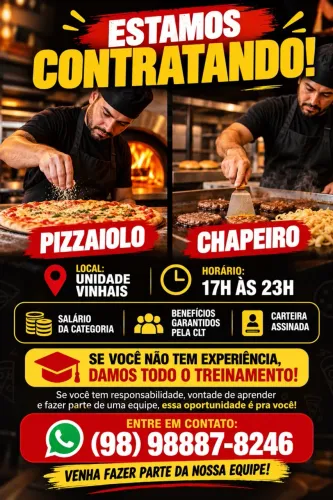 Vaga emprego ( unidade vinhais) pizzaiolo e chapeiro